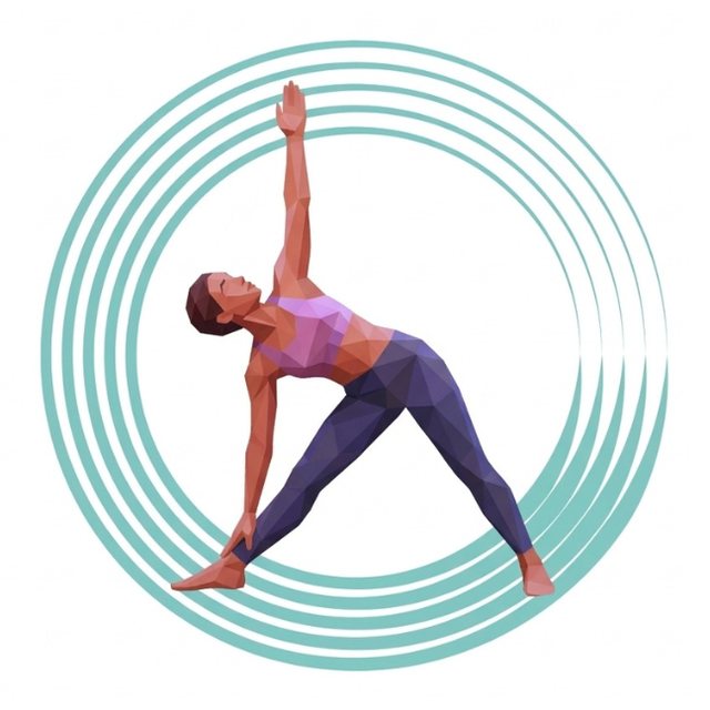Illustration of a woman in Trikonasana, triangle pose